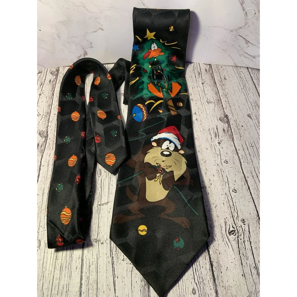 Looney Tunes Christmas Tie Mens Necktie Tasmanian‎ Devil Daffy Duck 1996 Vintage